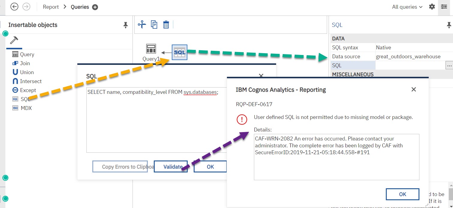 RQP-DEF-0617 User defined SQL is not permitted due to missing model or package