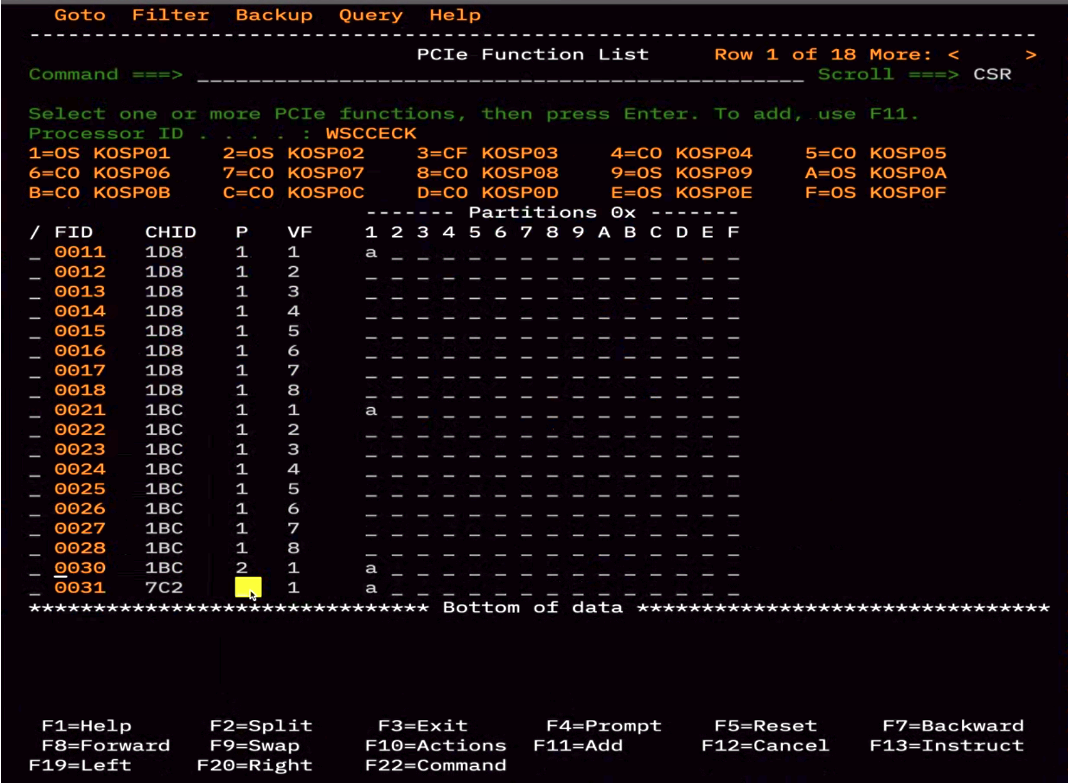 PCIe function list in HCD showing newly added ISM device