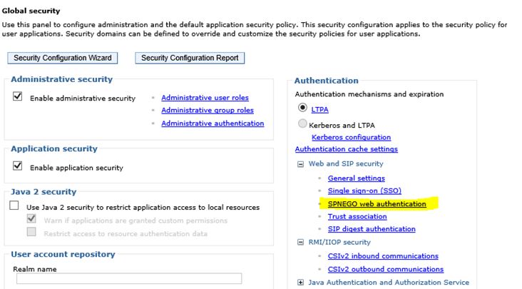 Enable SPNEGO in WebSphere