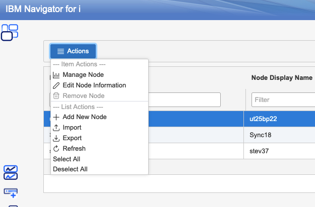 IBM Navigator List View Add New Node