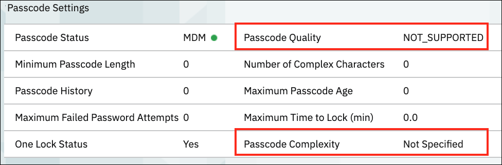 Default passcode values
