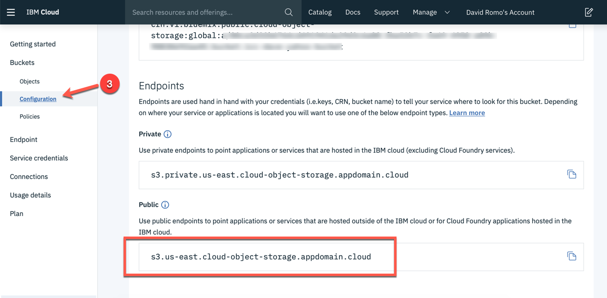 Instructions to determine the resource URL for a bucket continued 