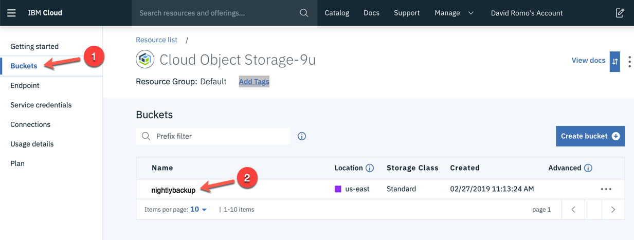 Instructions to determine the resource URL for a bucket