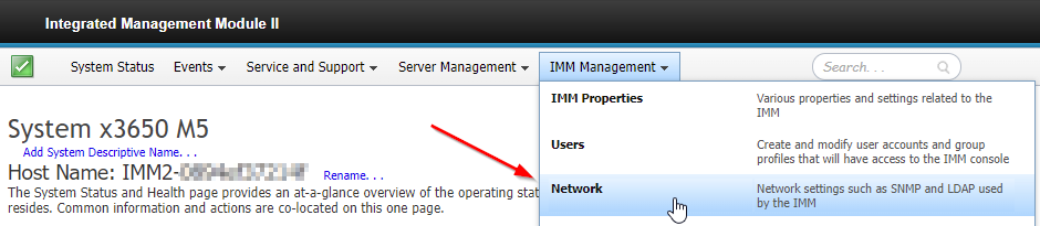 IMM Web UI -> IMM Management --> Select Network