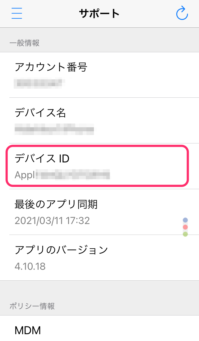 Screenshot of iOS device, which shows its Device ID.