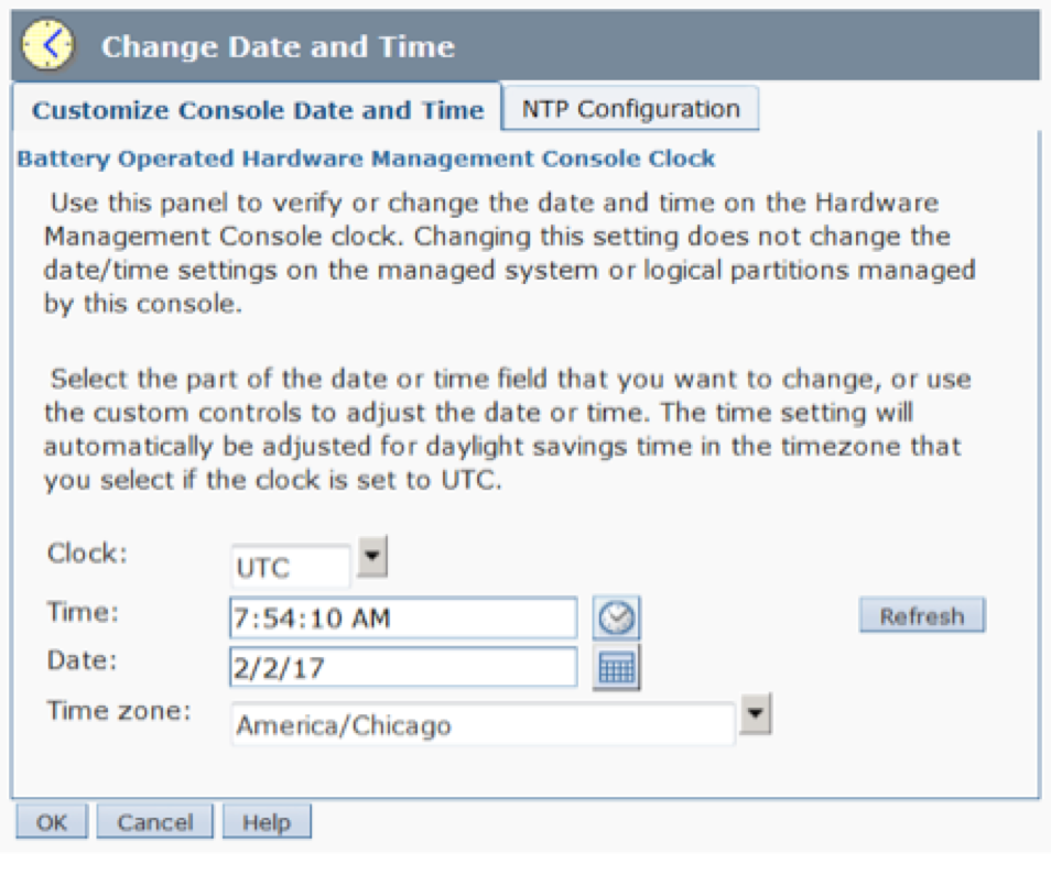 HMC Change Data and Time panel