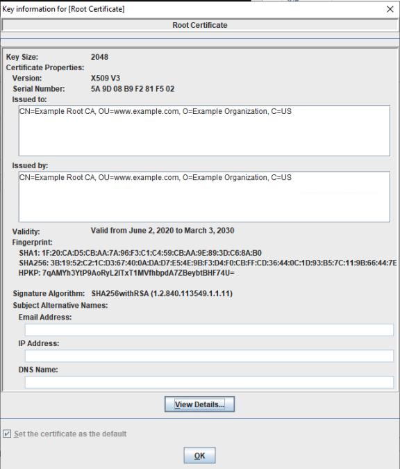 Root Certificate in IBM Key Management Tool