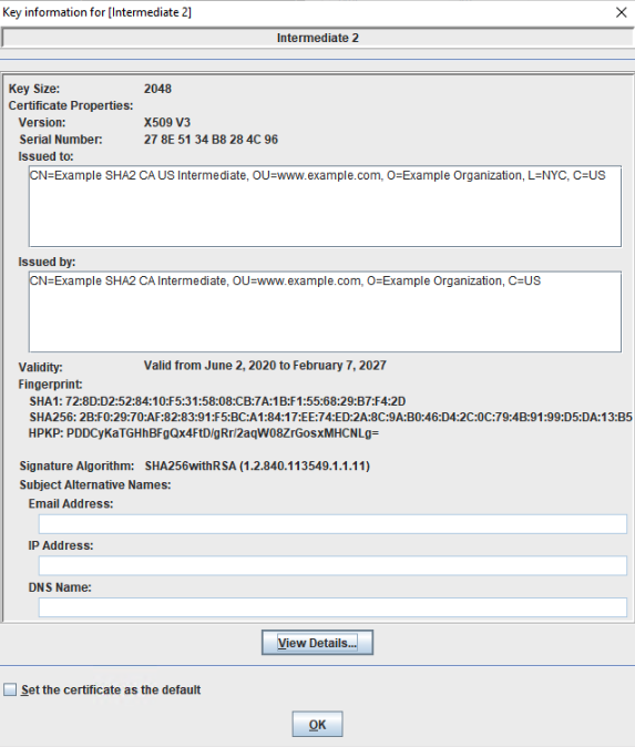 Intermediate Certificate #2 in IBM Key Management Tool