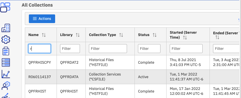 Open Performanc > Manage Collections.  Filter for R* in the Collection name, and check for Status=="Active"