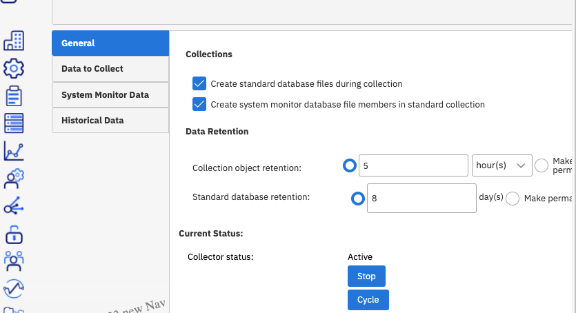 Select "Cycle" button on General tab for Collection Services Configuration