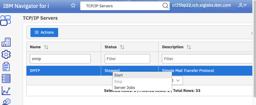 TCP/IP Servers > SMTP > right click to Start