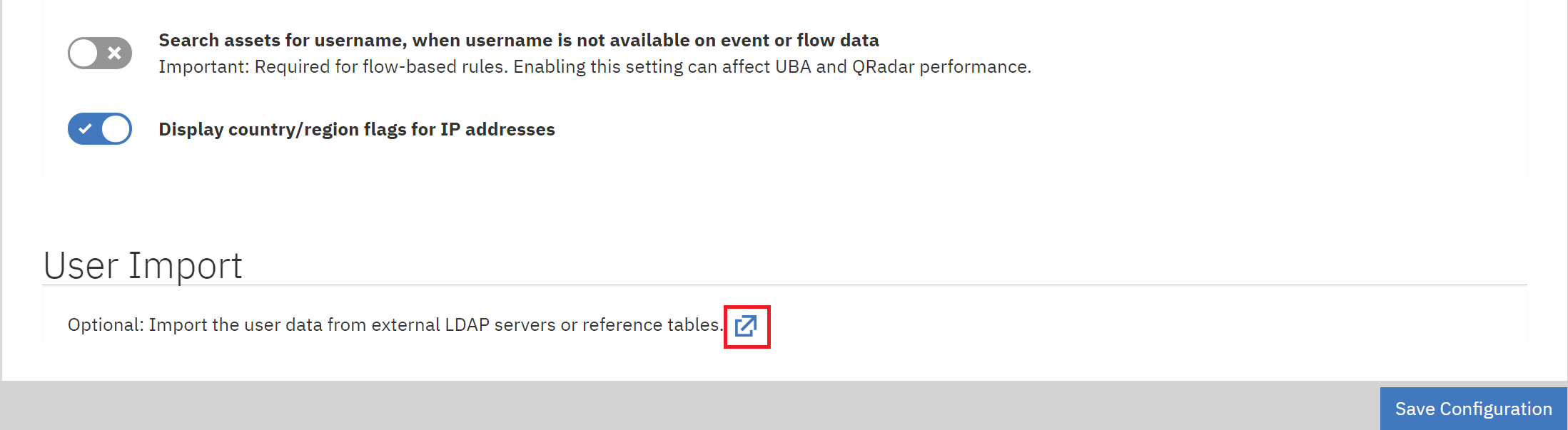 User Import section in UBA settings