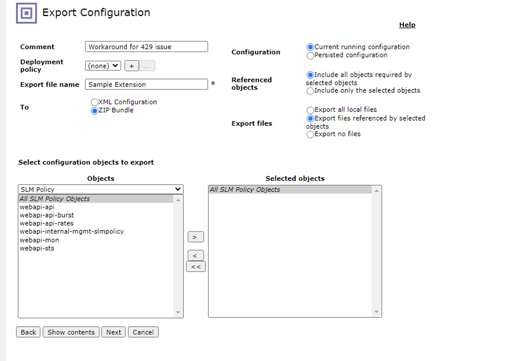 Exporting SLM Policy objects