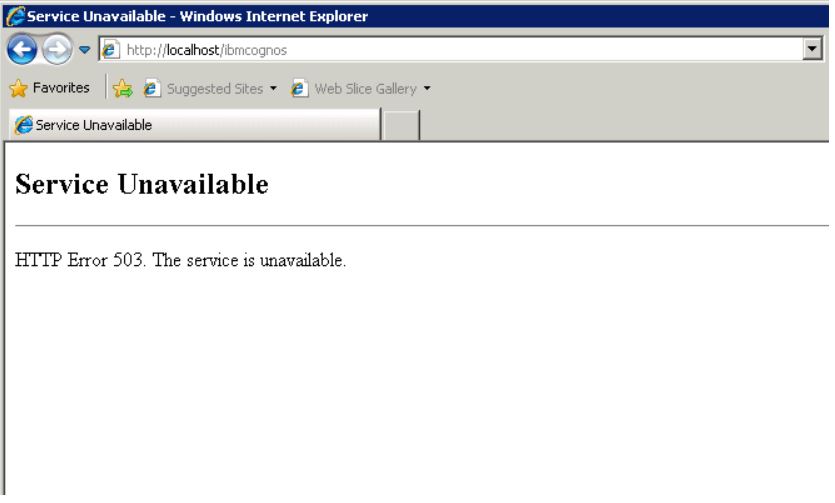 The request failed with HTTP status 503: The service is unavailable" when  launching Cognos via IIS gateway