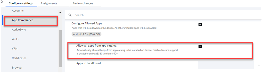 Allow all apps from the App Catalog in App Compliance
