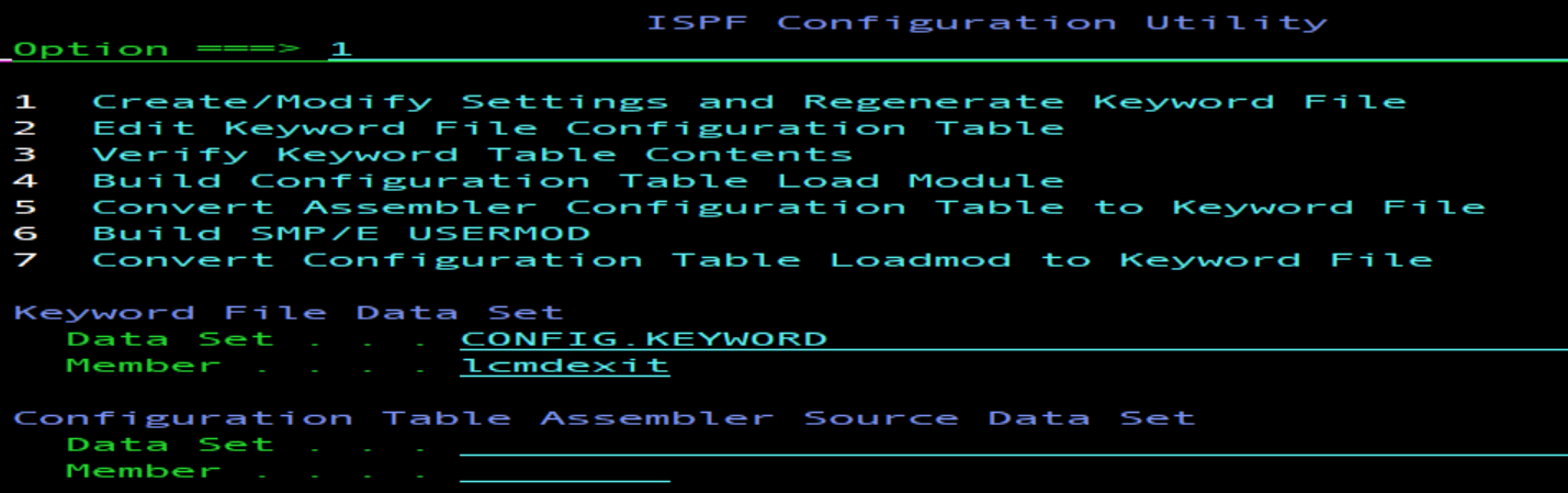 Configuration Table Option 1 for REXX Exit.