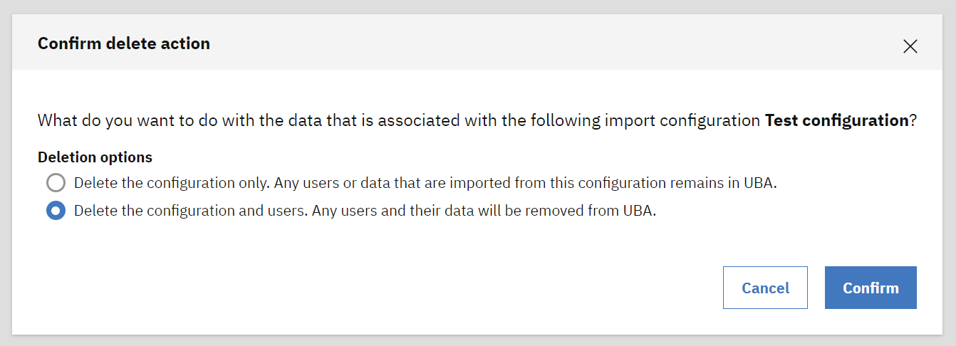 confirmation message - make sure to choose configuration and users