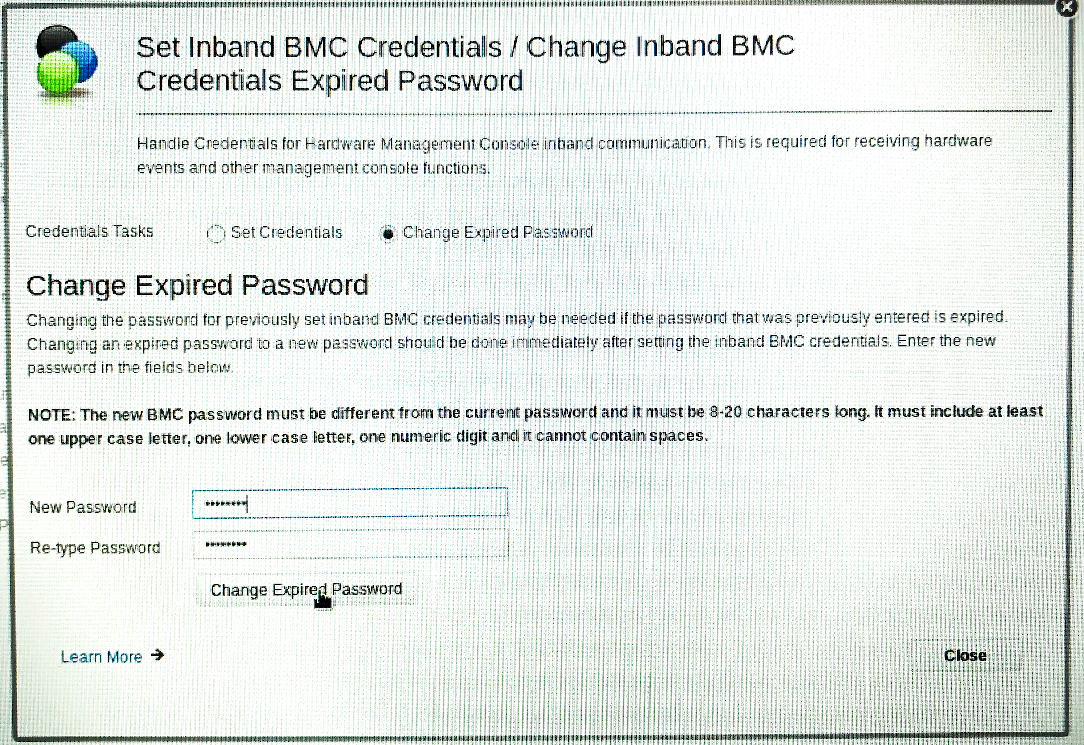 cr2 inband credentials expired set password