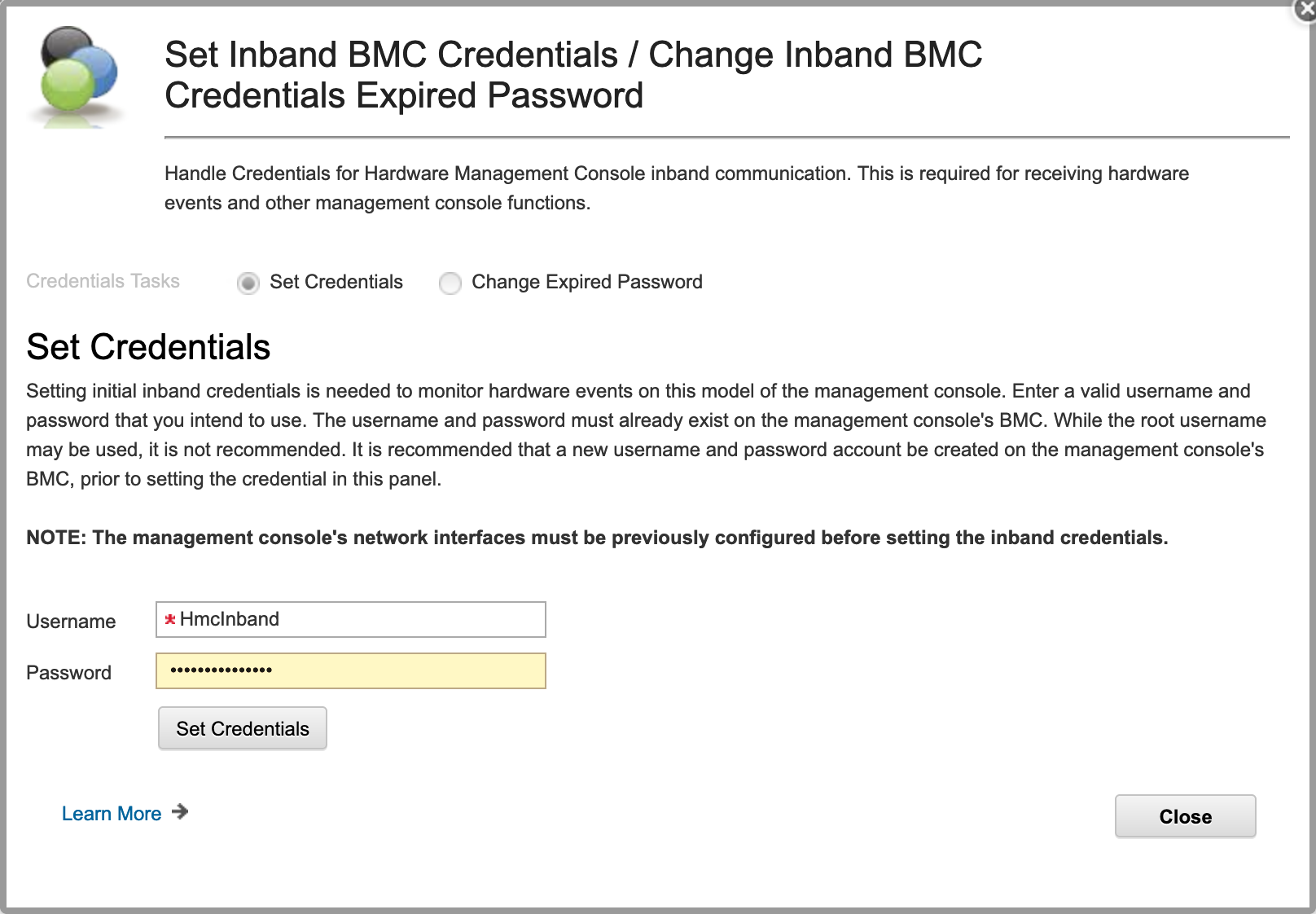 cr2 inband setting credentials