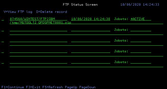 FTP to IBM statuses screen