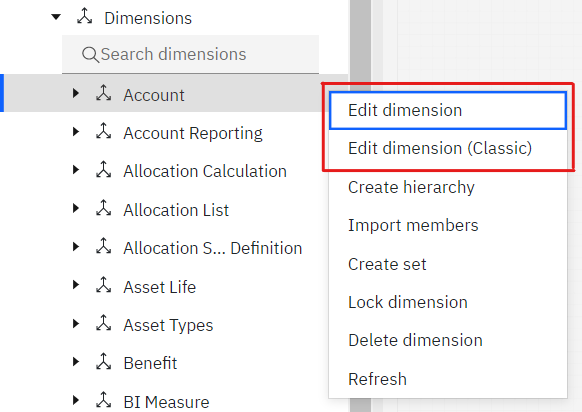 Dimension editor options