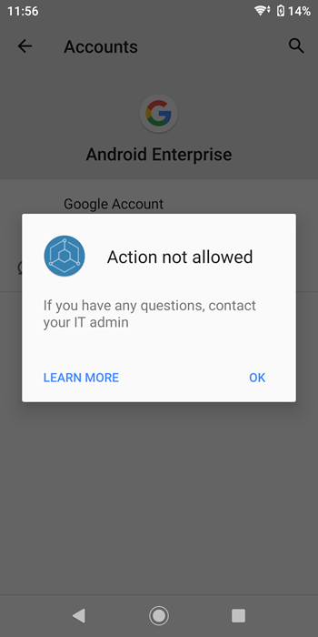 Error message on adding account