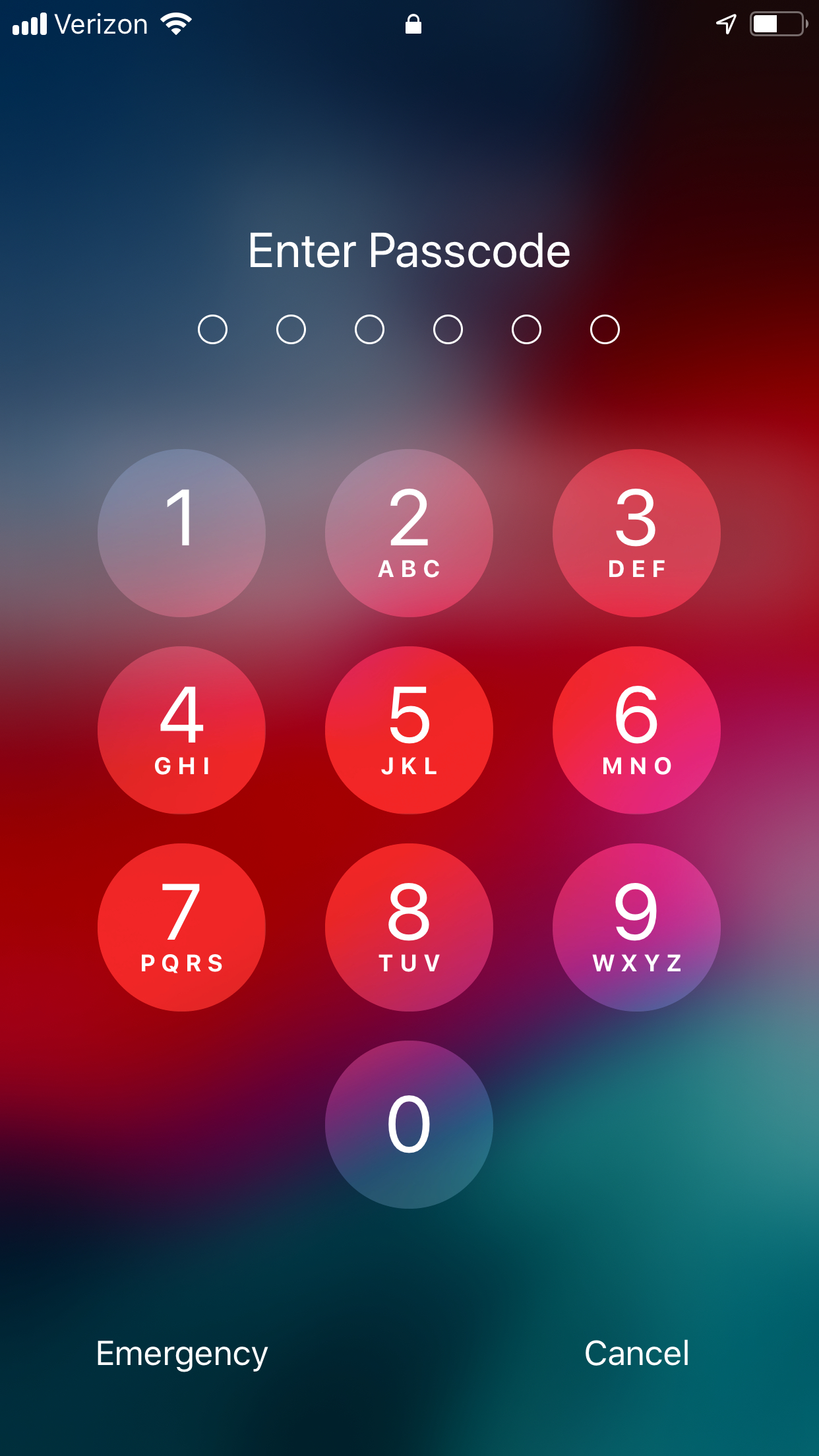 iOS Device PIN Code Screen