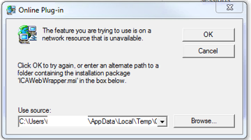 Citrix Online Plug-in "...enter an alternate path to a folder containing  the installation package 'ICAWebWrapper.msi'" error when launching  Controller on Cloud