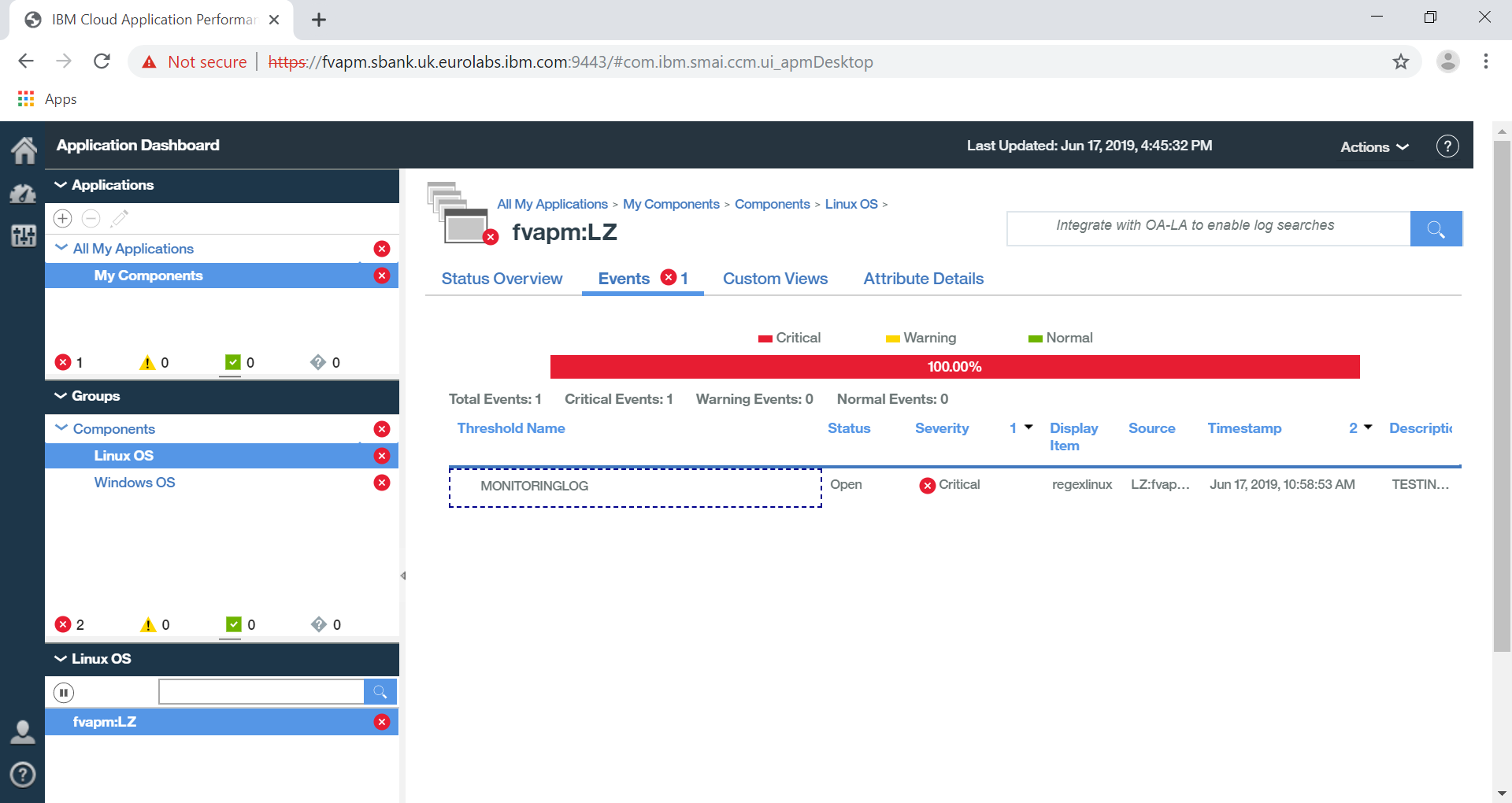 IBM APM 8.1 LOG FILE MONITORING PURE EVENT IS NOT SHOWN IN APM