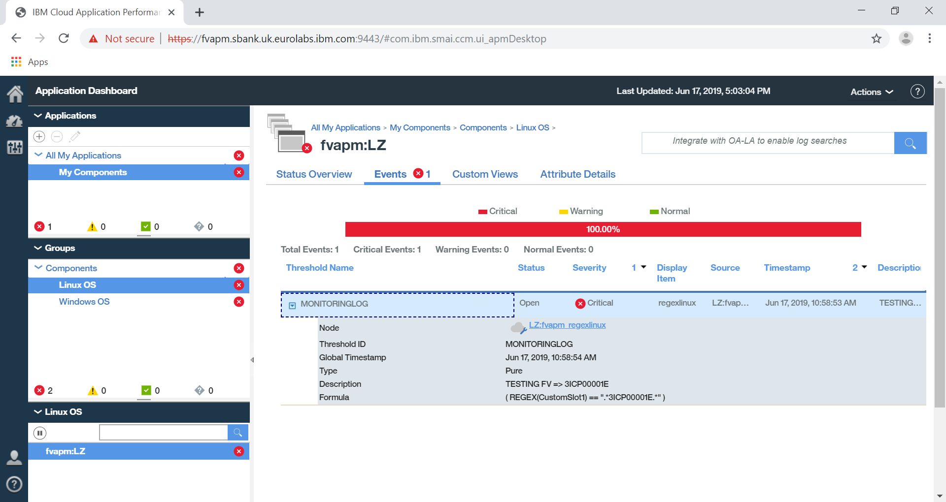 IBM APM 8.1 LOG FILE MONITORING PURE EVENT IS NOT SHOWN IN APM