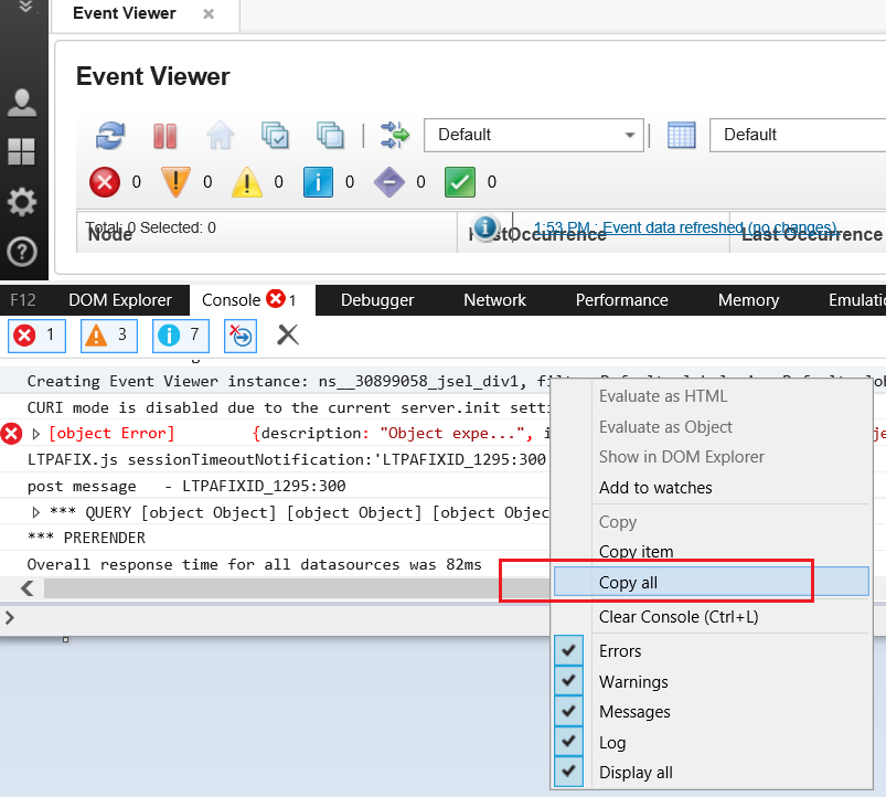 How to use IE 11 F12 Developer Tools to capture browser console log and  network log for OMNIbus WebGUI