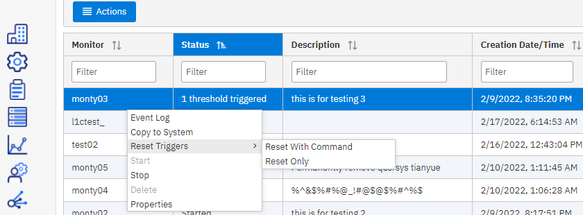 Select Message Monitor and right-click to Reset Triggers