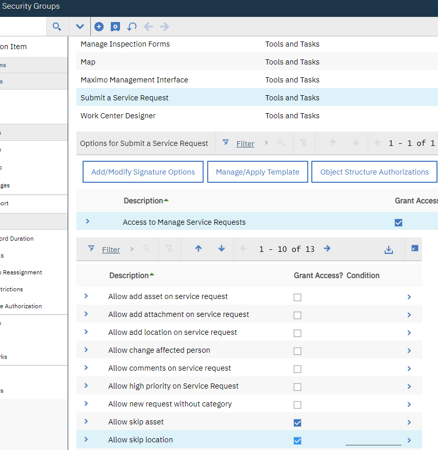 Adding Allow Skip asset and skip location to Maximo Work Centers.