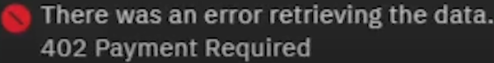 There was an error retrieving the data. 402 Payment Required