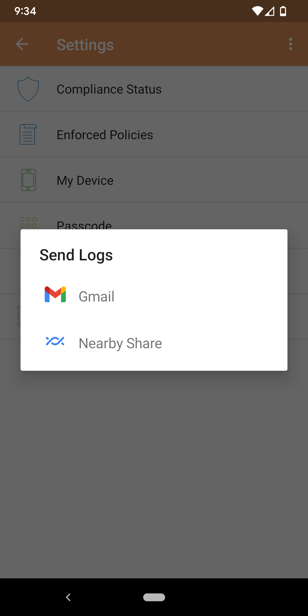 Send Logs dialog box