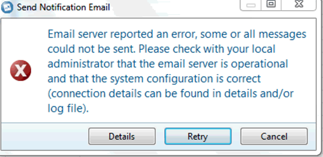 Enable to send email, server reported error" or "Email server reported an  error ... Could not connect to SMTP host" error when trying to send email  inside 'Command Center'