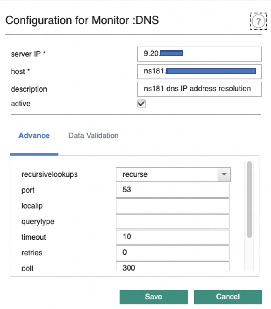 IBM Cloud APM v8.1 ISM agent using DNS monitor example