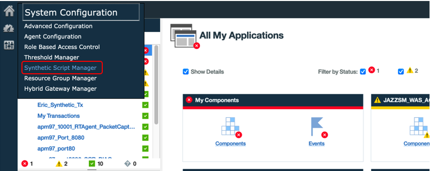 IBM APM 8.1 GUI console Synthetic Script Editor Save