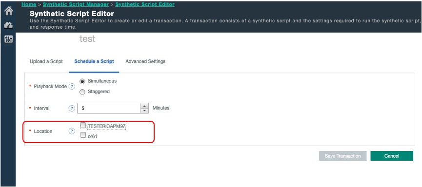 IBM APM 8.1 GUI console Synthetic Script Editor Save