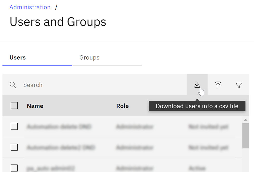 Download users option on the Users and Groups page
