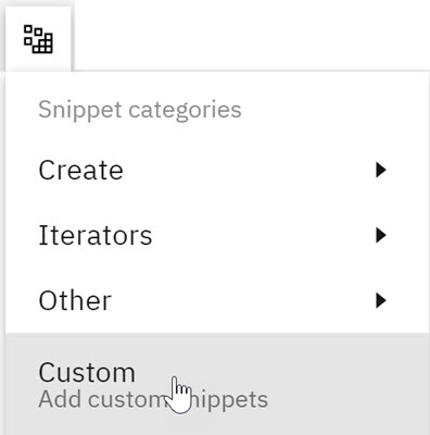 New 'Custom' category option on the snippets menu