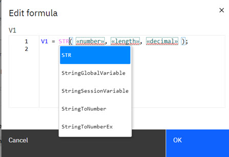 Example of autofill in the formula editor