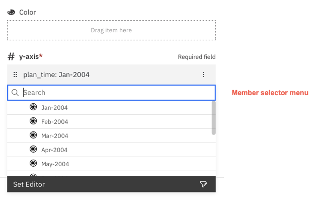 Screenshot showing member selector menu