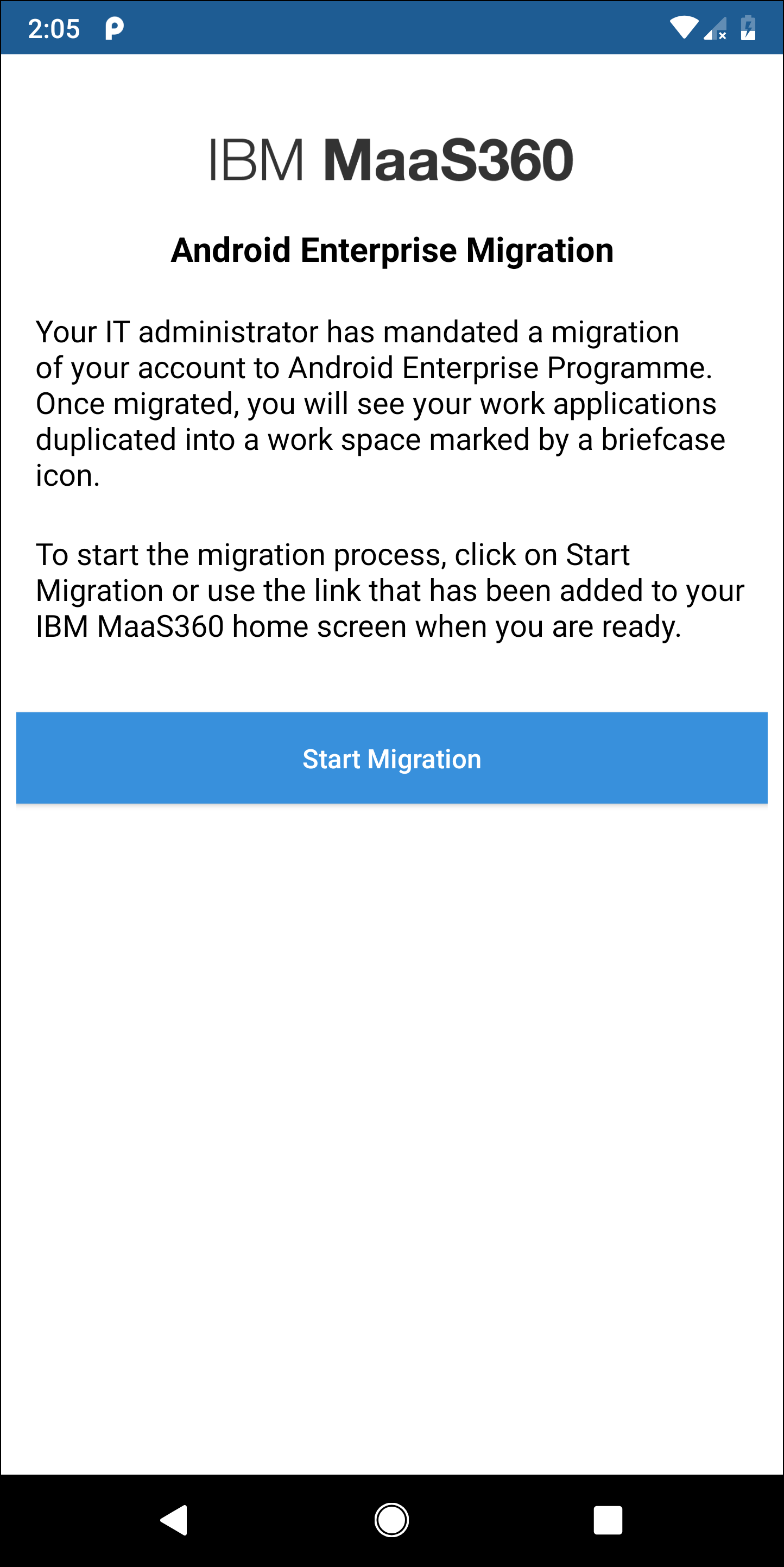 Start Migration button