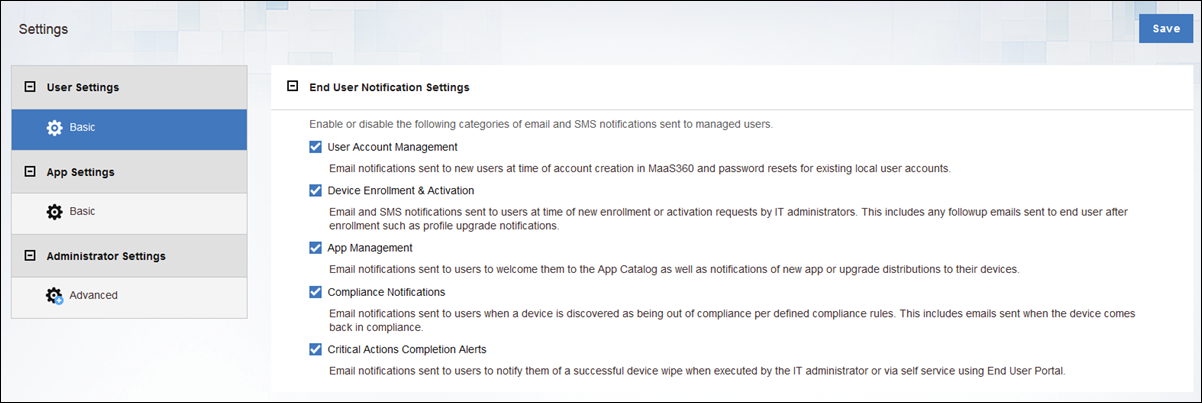 Settings page for partner