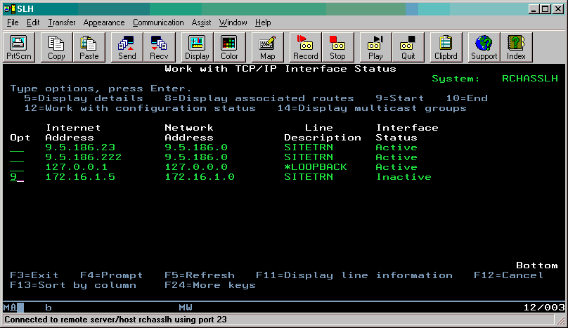 This is showing Option 9, to Start a TCP/IP interface. 