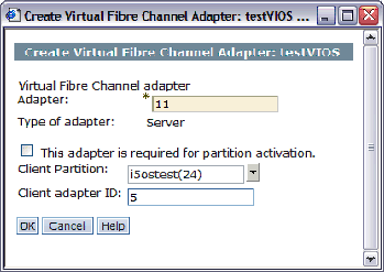 Picture of the Create Virtual Fibre Channel Adapter screen.
