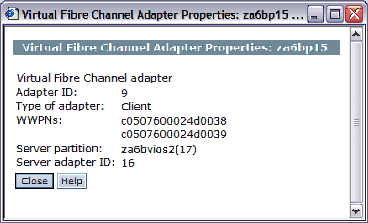 This is a screen shot of the Virtual Fibre Channel Adapter properties screen.