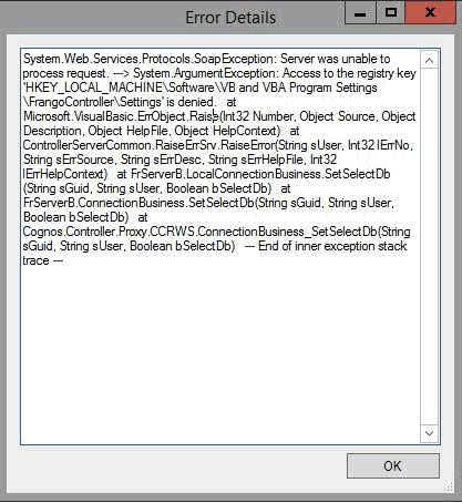 Access to the registry key ... FrangoController\Settings" is denied when  launching Controller client