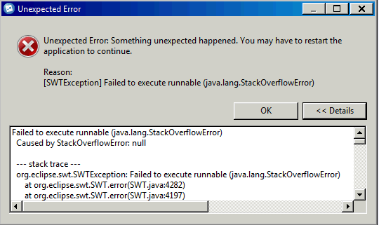 Unexpected Error ... Failed to execute runnable (java.lang. StackOverflowError) ... Caused by StackOverflowError: null" when launching  System Audit log
